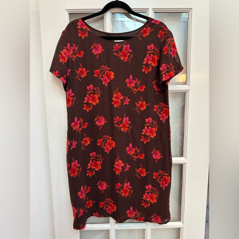 Vintage Laura Ashley 100% Silk Brown Floral Shift Dress Women’s Size 10 Medium M